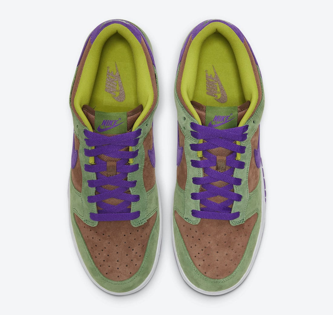 Pánské hnědé a zelené tenisky Nike Dunk Low SP Veneer/Autumn Green-Deep Purple DA1469-200 nízké semišové boty a obuv Nike