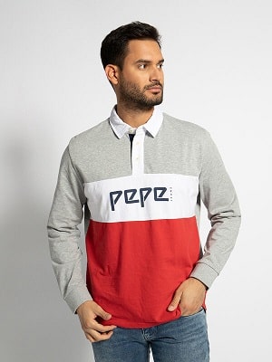 Pánské šedo červené polo triko Pepe Jeans Polo Shirt grey/red/white